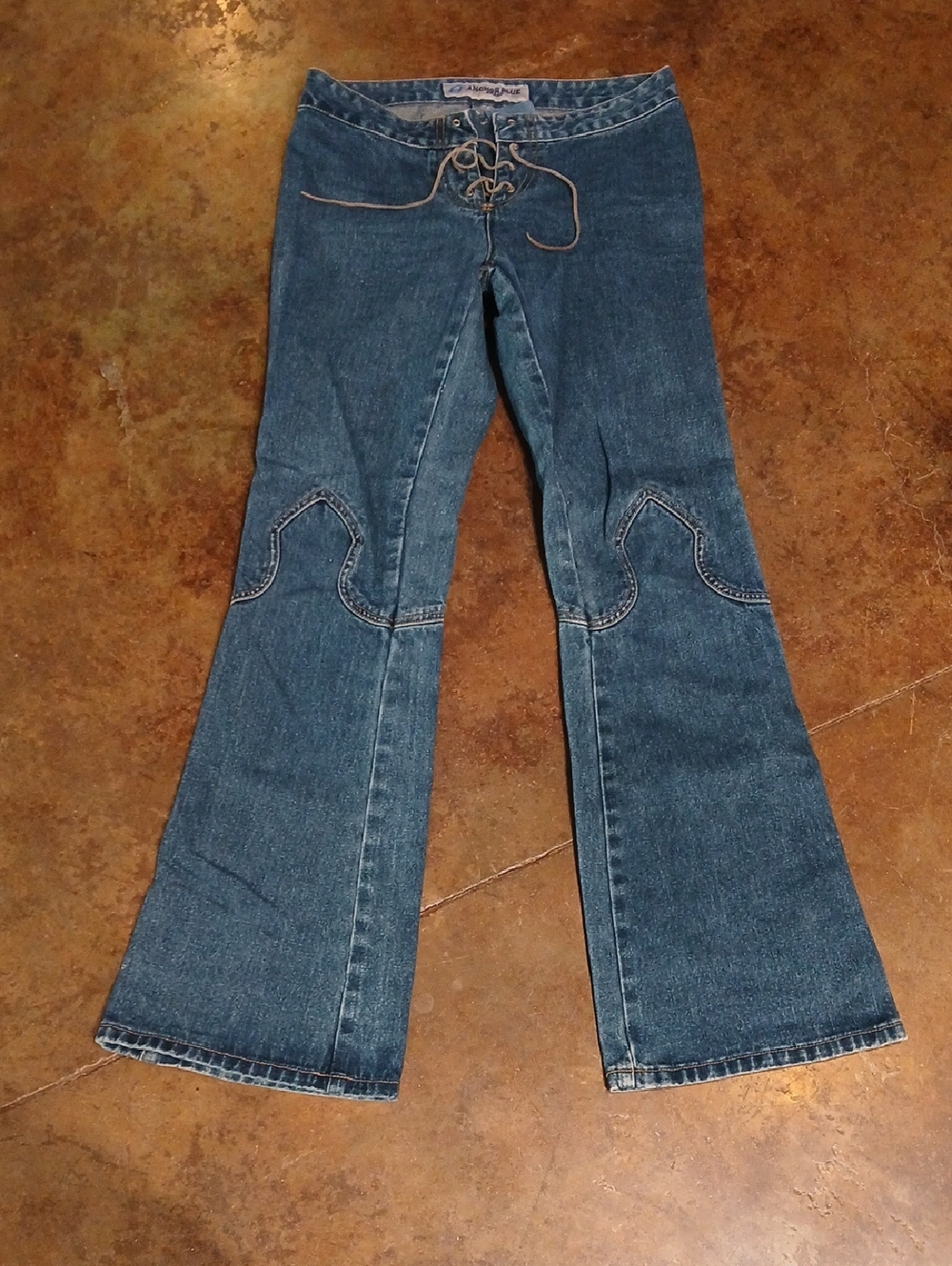 anchor blue Lace-Up Flare Jeans in Denim Blue